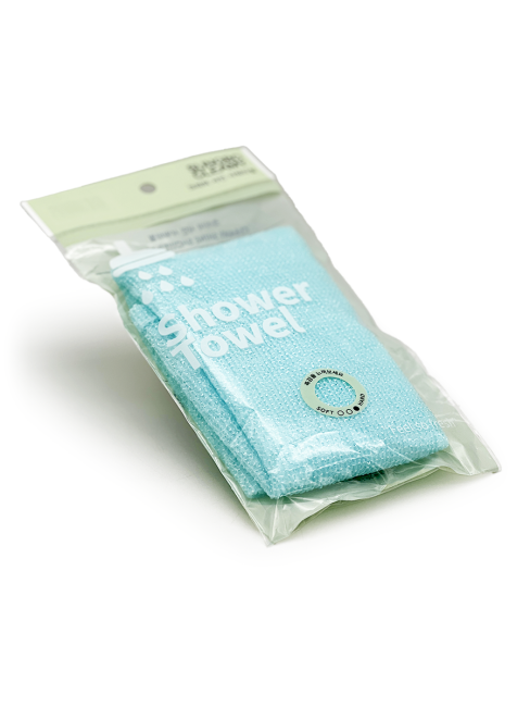 Sungbo Cleamy Мочалка для тела с плетением «Гофре» жёсткая голубая Cleamy Shine Shower Towel 20х95 см, 1 шт