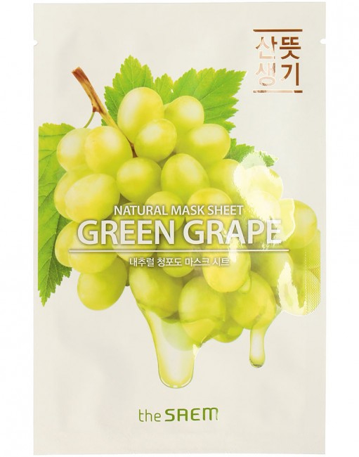 The Saem Маска на тканевой основе для лица с экстрактом винограда Natural Green Grape Mask Sheet, 21 мл The Saem Маска на тканевой основе для лица с экстрактом винограда Natural Green Grape Mask Sheet, 21 мл