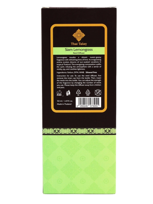 Thai Talay Аромадиффузор с палочками Сиамский лемонграсс Aroma Oil Essense Reed Diffuser Siam Lemongrass, 50 мл Thai Talay Аромадиффузор с палочками Сиамский лемонграсс Aroma Oil Essense Reed Diffuser Siam Lemongrass, 50 мл