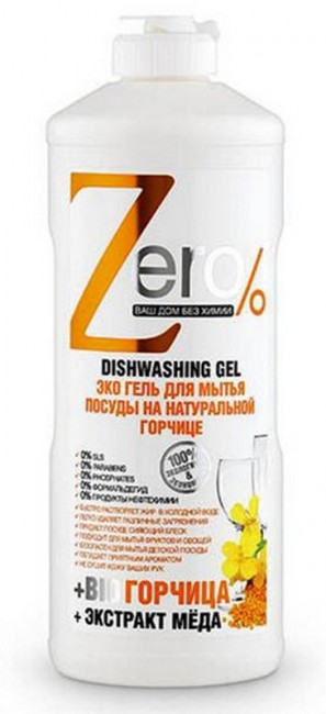 ZERO Эко-гель для мытья посуды на натуральной горчице и экстракте меда, 500 мл ZERO Эко-гель для мытья посуды на натуральной горчице и экстракте меда, 500 мл