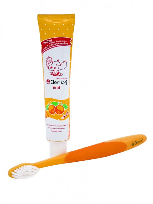 Twin Lotus Набор для детей 3-6 лет: Зубная паста с апельсином и Зубная щетка экстра мягкая Set Kids Herbal Toothpaste Orange Flavor and Toothbrush Extra Soft (orange), 35 г