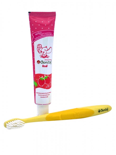 Twin Lotus Набор для детей 3-6 лет: Зубная паста с клубникой и Зубная щетка экстра мягкая Set Kids Herbal Toothpaste Strawberry Flavor and Toothbrush Extra Soft (yellow), 35 г