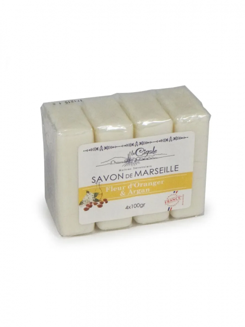 La Cigale Мыло марсельское Апельсиновый цвет и Аргана, 4х100 г