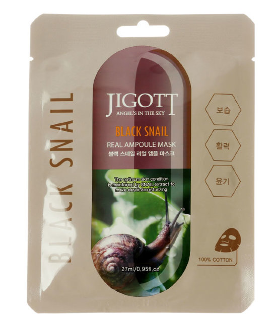 Jigott Black Snail Real Ampoule Mask Ампульная маска экстрактом слизи черной улитки, 27 мл Jigott Black Snail Real Ampoule Mask Ампульная маска экстрактом слизи черной улитки, 27 мл