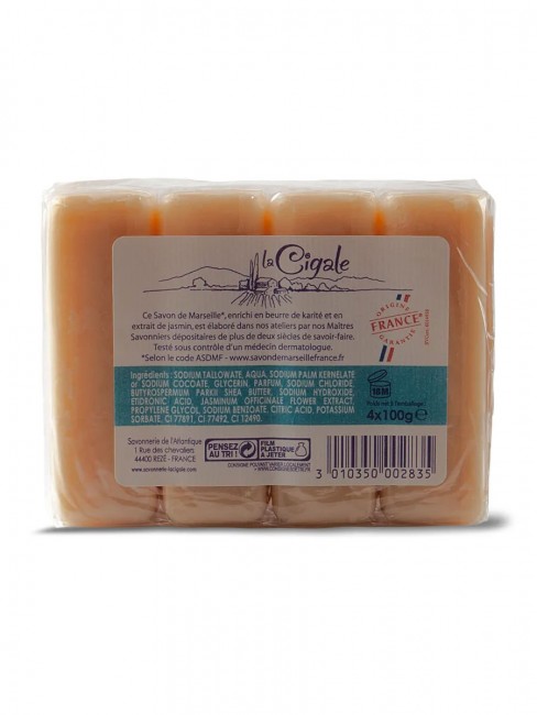 La Cigale Мыло марсельское Жасмин и Каритэ, 4*100 г
