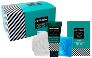 Кафе красоты Le Cafe Mimi Подарочный набор для ухода за телом "Fun Box", 100 мл + 100 г + 100 г + мочалка Кафе красоты Le Cafe Mimi Подарочный набор для ухода за телом "Fun Box", 100 мл + 100 г + 100 г + мочалка