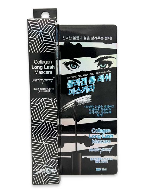 3W Clinic Тушь для ресниц водостойкая с коллагеном Collagen Long Lash Mascara, 12 мл