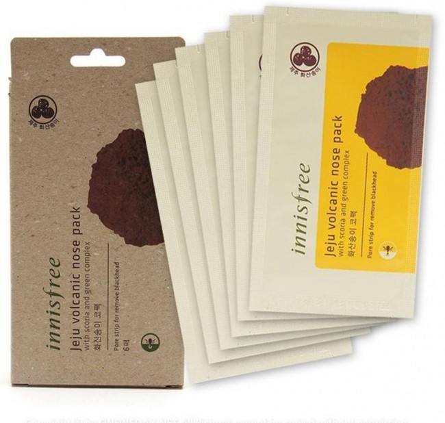 Innisfree Jeju Volcanic Nose Pack Очищающая полоска для носа с вулканическим пеплом, 6 шт