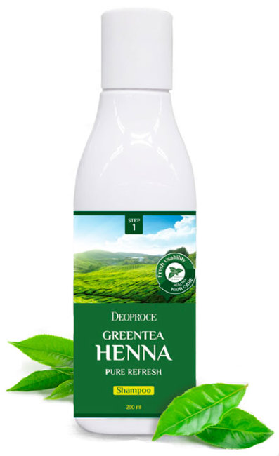 Deoproce Шампунь для волос с зеленым чаем и хной Green Tea Henna Pure Refresh, 200 мл