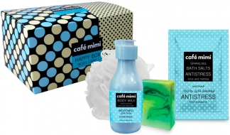 Кафе красоты Le Cafe Mimi Подарочный набор для ухода за телом "Happy Box", 150 мл + 100 г + 100 г + мочалка Кафе красоты Le Cafe Mimi Подарочный набор для ухода за телом "Happy Box", 150 мл + 100 г + 100 г + мочалка