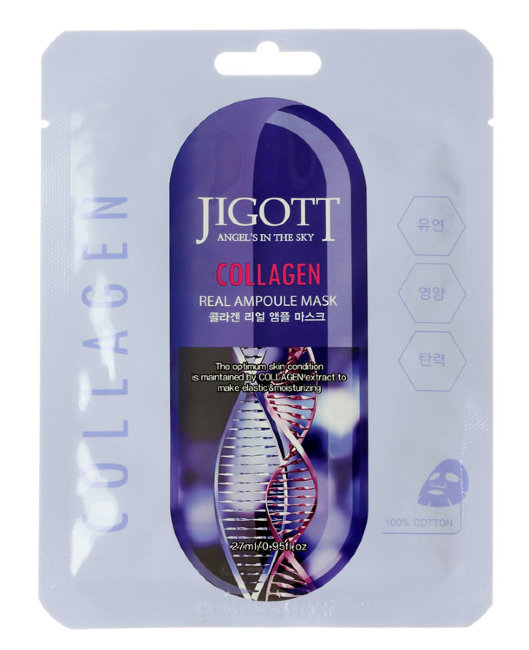 Jigott Collagen Real Ampoule Mask Ампульная маска c Коллагеном, 27 мл