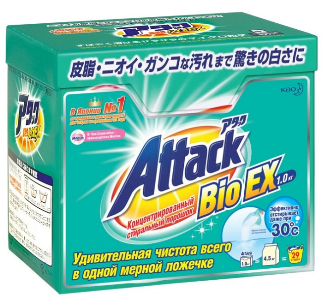 Kao Attack BioEX Концентрированный универсальный стиральный порошок, 1 кг Kao Attack BioEX Концентрированный универсальный стиральный порошок, 1 кг