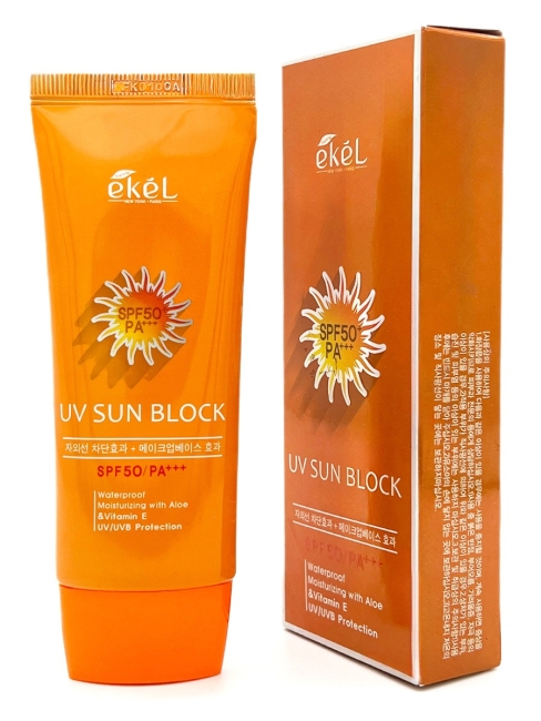 Ekel Солнцезащитный крем для лица водостойкий с экстрактом Алоэ и витамином E UV Sun Block Waterproof Moisturizing With Aloe & Vitamin E UV/UVB Protection SPF 50/PA+++, 70 мл