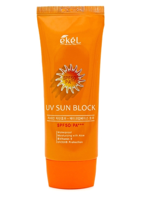 Ekel Солнцезащитный крем для лица водостойкий с экстрактом Алоэ и витамином E UV Sun Block Waterproof Moisturizing With Aloe & Vitamin E UV/UVB Protection SPF 50/PA+++, 70 мл