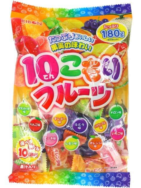 RIBON Карамель леденцовая ассорти из 10 фруктовых вкусов 10 Kinds Fruits Candy, 180 г RIBON Карамель леденцовая ассорти из 10 фруктовых вкусов 10 Kinds Fruits Candy, 180 г