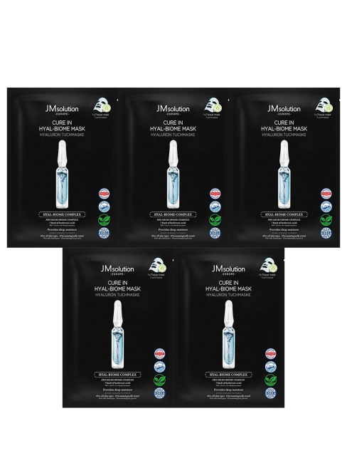 JMsolution Маска для лица с гиалуроновой кислотой восстановления Europe Cure In Hyal-Biome Mask, 5 шт*30 мл