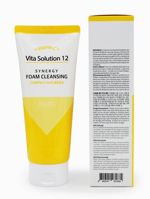 Jigott Пенка для умывания с витамином C Vita Solution 12 Synergy Foam Cleansing, 180 мл