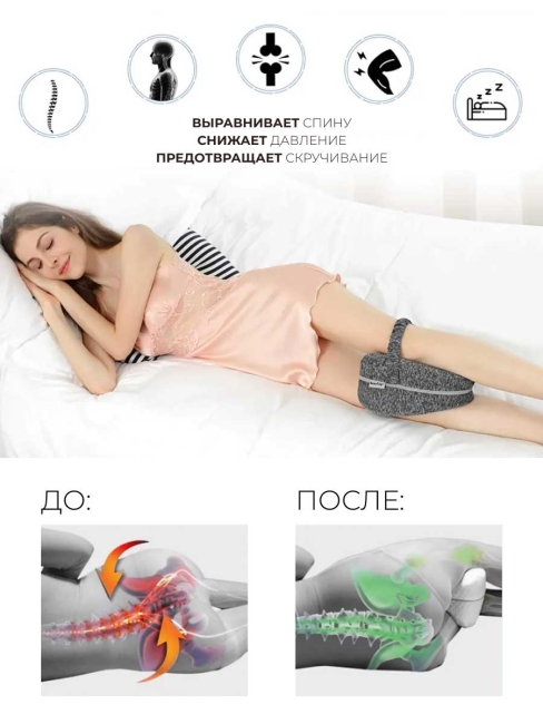 Подушка ортопедическая для ног серая с резинкой, 25x23x13 см