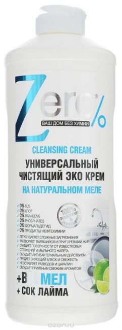 ZERO Универсальный чистящий эко-крем на натуральном меле и сока лайма, 500 мл ZERO Универсальный чистящий эко-крем на натуральном меле и сока лайма, 500 мл