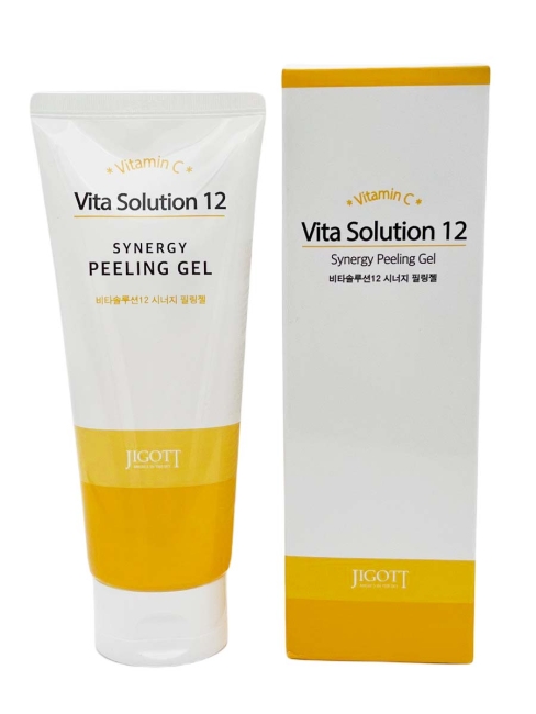 Jigott Гель-пилинг для лица с витамином С и муцином улитки Vita Solution 12 Synergy Peeling Gel, 180 мл