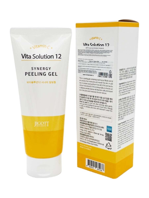 Jigott Гель-пилинг для лица с витамином С и муцином улитки Vita Solution 12 Synergy Peeling Gel, 180 мл