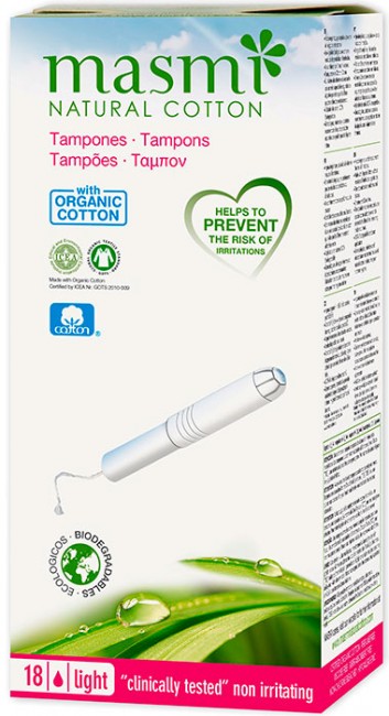 Masmi Тампоны Mini из органического хлопка с аппликатором, 18 шт