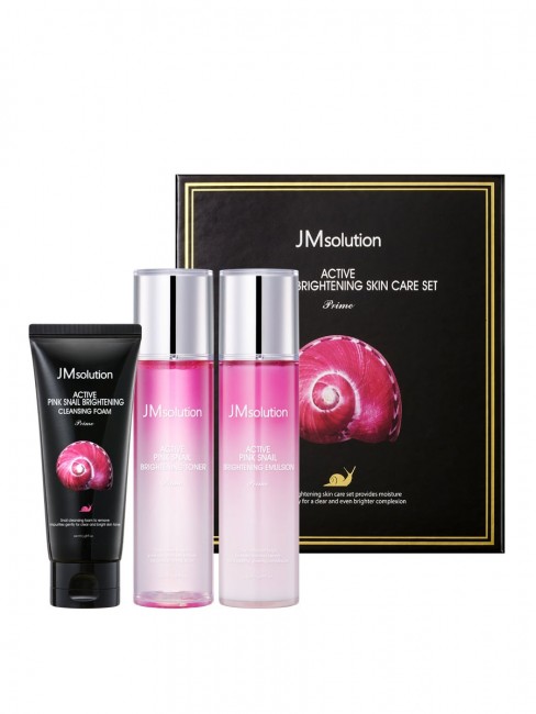 JMsolution Набор по уходу за лицом с муцином улитки Active Pink Snail Brightening Skin Care Set Prime, 100 мл, 130 мл, 133 мл