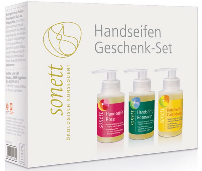 Sonett Набор жидкого мыла для рук Календула, Розмарин, Роза, 3 шт по 110 мл Sonett Набор жидкого мыла для рук Календула, Розмарин, Роза, 3 шт по 110 мл
