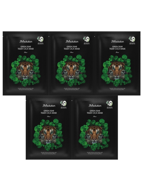 JMsolution Маска регенерирующая для лица с центеллой Green Dear Tiger Cica Mask, 5 шт*30 мл