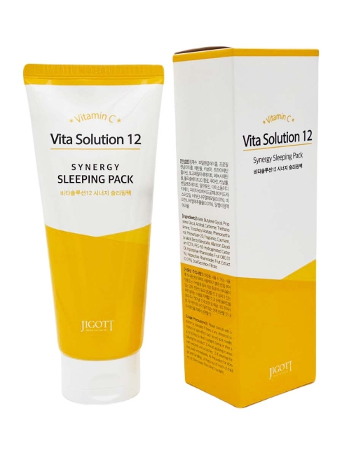 Jigott Маска для лица ночная витамин C и муцином улитки Vita Solution 12 Synergy Sleeping Pack, 180 мл Jigott Маска для лица ночная витамин C и муцином улитки Vita Solution 12 Synergy Sleeping Pack, 180 мл