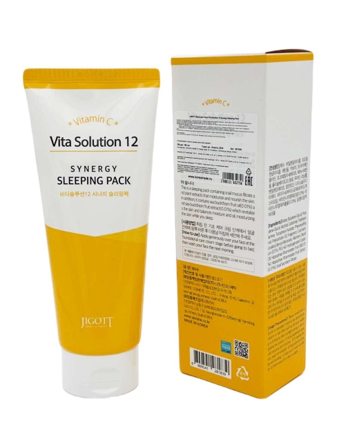 Jigott Маска для лица ночная витамин C и муцином улитки Vita Solution 12 Synergy Sleeping Pack, 180 мл Jigott Маска для лица ночная витамин C и муцином улитки Vita Solution 12 Synergy Sleeping Pack, 180 мл