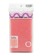 Sungbo Cleamy Мочалка для тела с плетением Сетка и текстурными нитями средней жесткости розовая Bubble Shower Towel 28х100 см, 1 шт