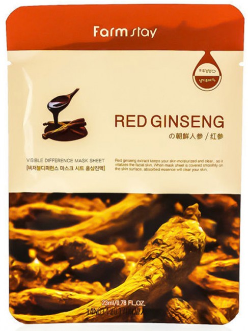 FarmStay Тканевая маска с экстрактом корня красного женьшеня Visible Difference Mask Sheet Red Ginseng, 23 мл FarmStay Тканевая маска с экстрактом корня красного женьшеня Visible Difference Mask Sheet Red Ginseng, 23 мл