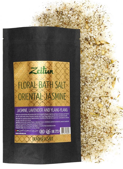 Zeitun Цветочная соль для ванн "Экзотический жасмин" с жасмином, иланг-илангом и лавандой, 500 г