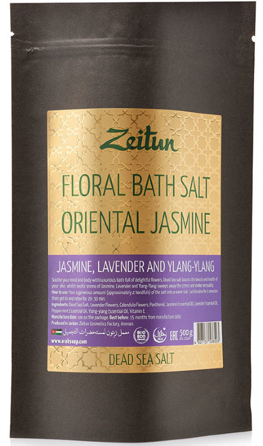 Zeitun Цветочная соль для ванн "Экзотический жасмин" с жасмином, иланг-илангом и лавандой, 500 г