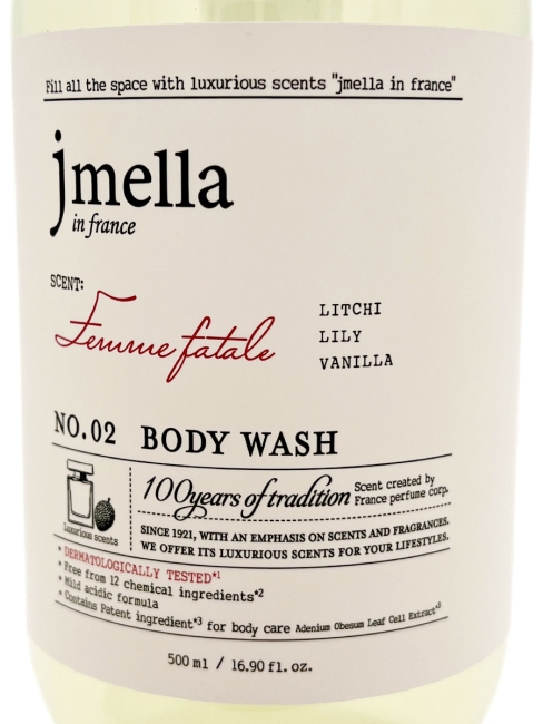 Jmella Парфюмированный гель для душа Роковая женщина N0.02 In France Femme Fatale Body Wash, 500 мл Jmella Парфюмированный гель для душа Роковая женщина N0.02 In France Femme Fatale Body Wash, 500 мл