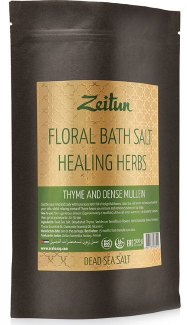 Zeitun Цветочная соль для ванн "Целительные травы" с чабрецом и царской свечой, 500 г