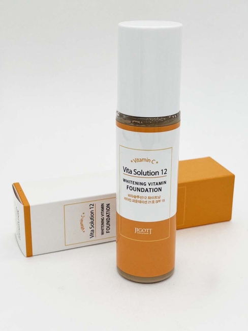 Jigott Тональный крем осветляющий с комплексом витаминов Vita Solution 12 Whitening Vitamin Foundation No. 21, 100 мл