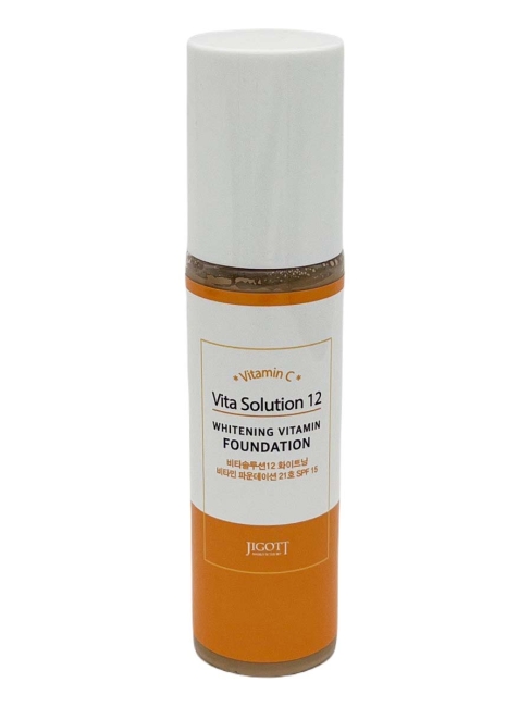 Jigott Тональный крем осветляющий с комплексом витаминов Vita Solution 12 Whitening Vitamin Foundation No. 21, 100 мл