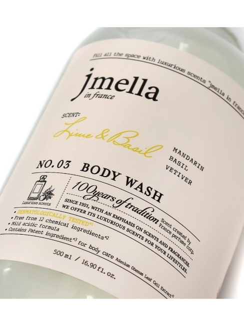 Jmella Парфюмированный гель для душа Лайм и Базилик N0.03 In France Lime & Basil Body Wash, 500 мл Jmella Парфюмированный гель для душа Лайм и Базилик N0.03 In France Lime & Basil Body Wash, 500 мл