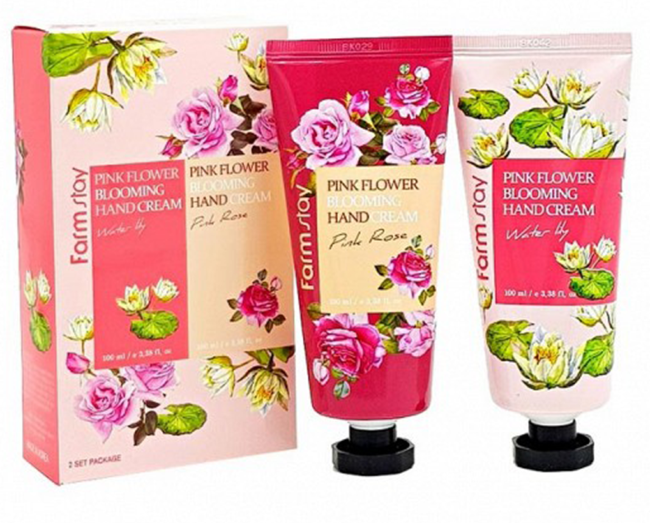 FarmStay Pink Flower Blooming Hand Cream 2 Set Набор кремов для рук (водяная лилия и роза), 100+100 мл