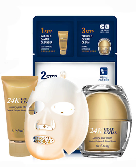 Elishacoy 24K Gold Caviar 3-Step Care Solution Set Трехшаговая маска с экстрактом икры и частицами 24К золота, 10 шт
