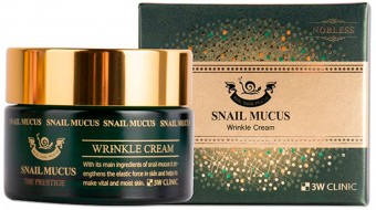 3W Clinic Snail Mucus Wrinkle Cream Омолаживающий крем для лица с улиточным муцином, 50 мл