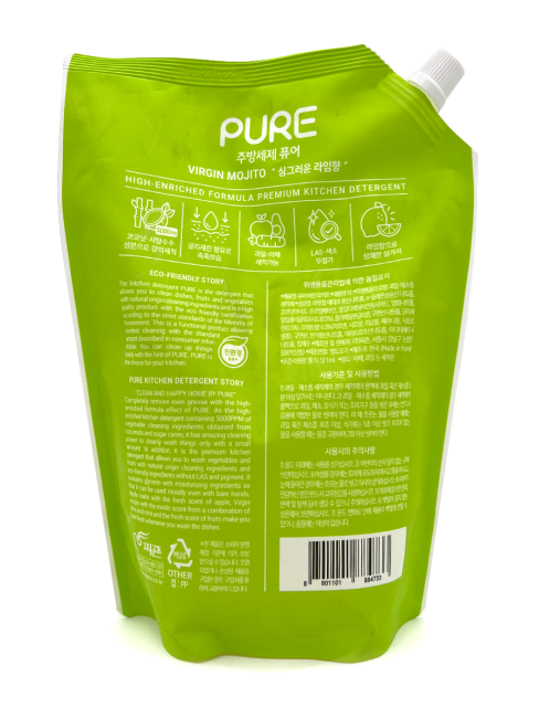 PURE VIRGIN MOJITO DISH DETERGENT Средство для мытья посуды с ароматом лайма и мяты 1000мл PURE VIRGIN MOJITO DISH DETERGENT Средство для мытья посуды с ароматом лайма и мяты 1000мл