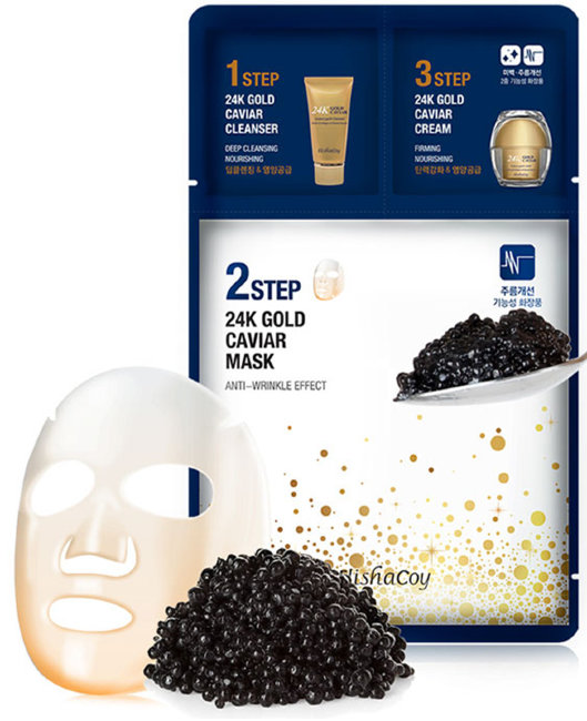 Elishacoy 24K Gold Caviar 3-Step Care Solution Трехшаговая маска с экстрактом икры и частицами 24К золота, 1 шт