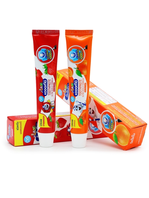 Lion Набор детских кремовых зубных паст с 6 месяцев  Клубника и Апельсин Kodomo Ultra Shield Cream, 2 шт x 40 г
