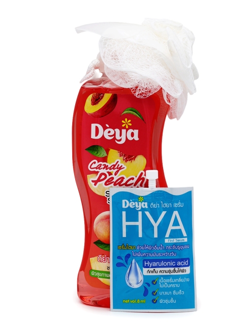 Deya Гель для душа с мочалкой и сывороткой Персик Shower Serum Candy Peach, 520 г