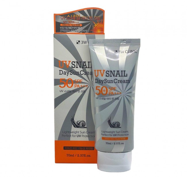 3W Clinic UV Snail Day Sun Cream SPF50+/PA+++ Солнцезащитный крем с улиточным муцином, 70 мл