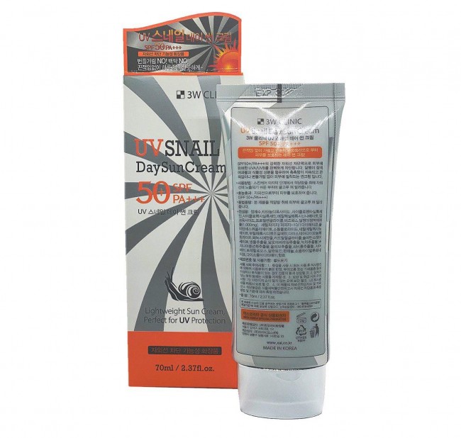 3W Clinic UV Snail Day Sun Cream SPF50+/PA+++ Солнцезащитный крем с улиточным муцином, 70 мл