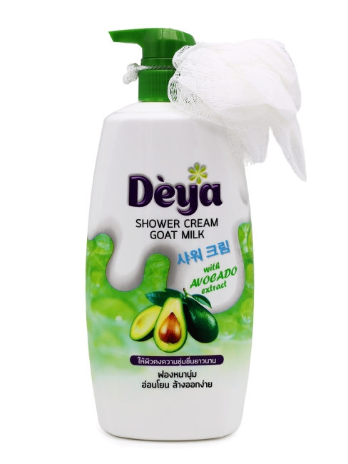 Deya Гель для душа с мочалкой Козье молоко и Авокадо Shower Cream Goat Milk With Avocado Extract, 765 г